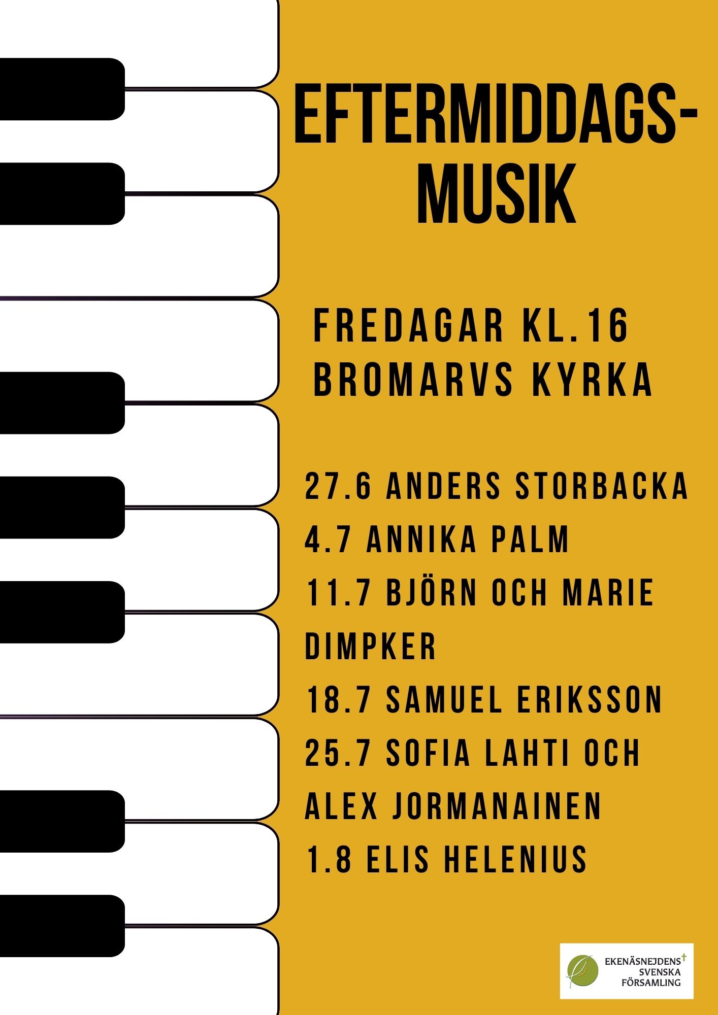 Eftermiddagsmusik affisch, texten finns i evenemanget