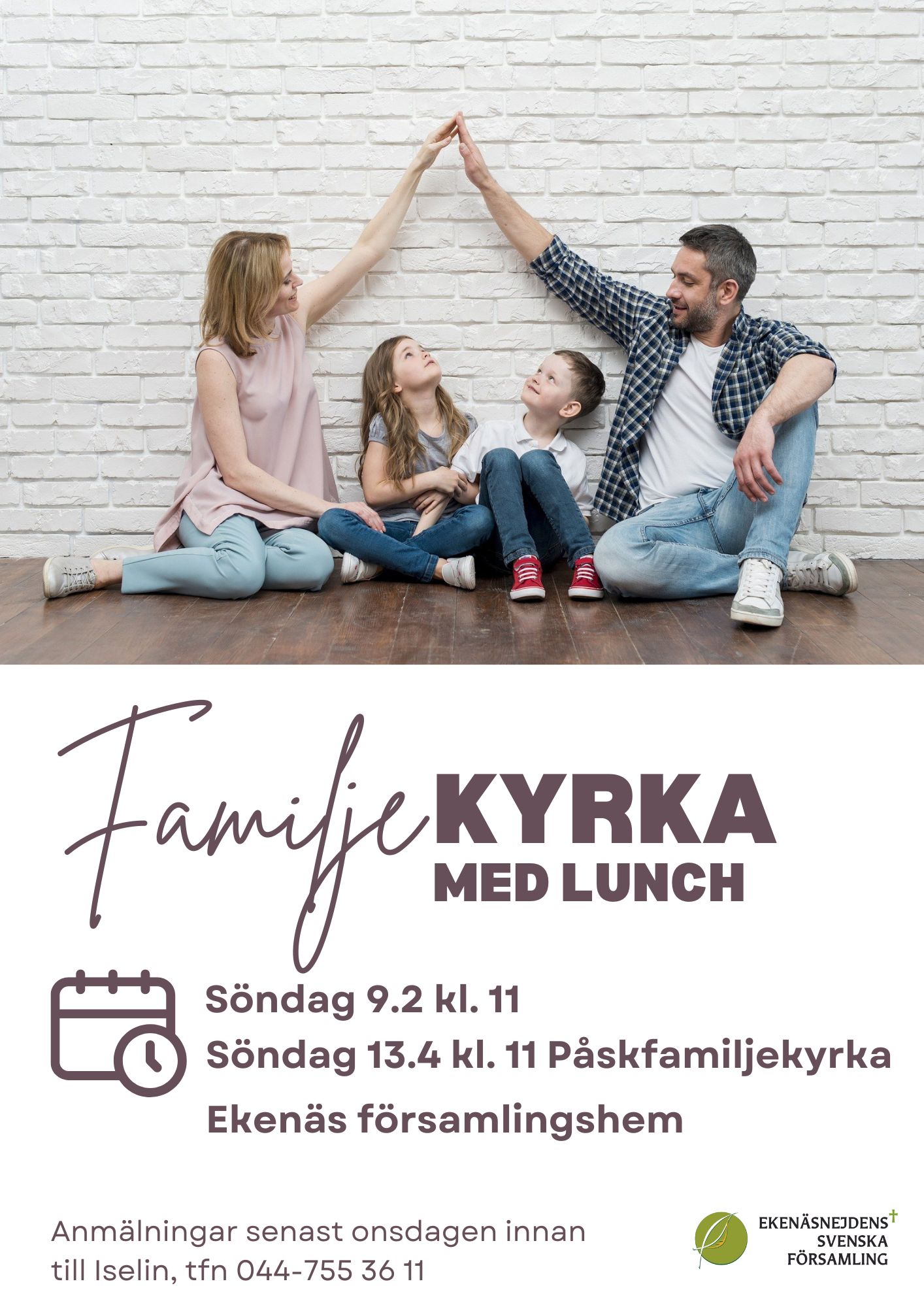 Påskfamiljekyrka affisch, texten finns i evenemanget