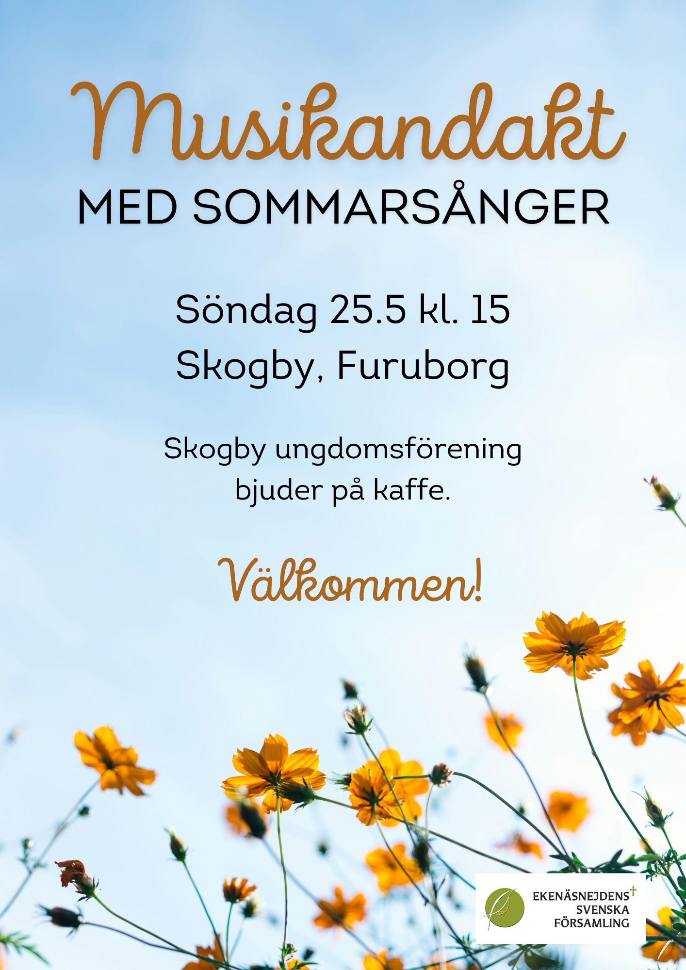 Musikandakt med sommarsånger affisch, texten finns i evenemanget