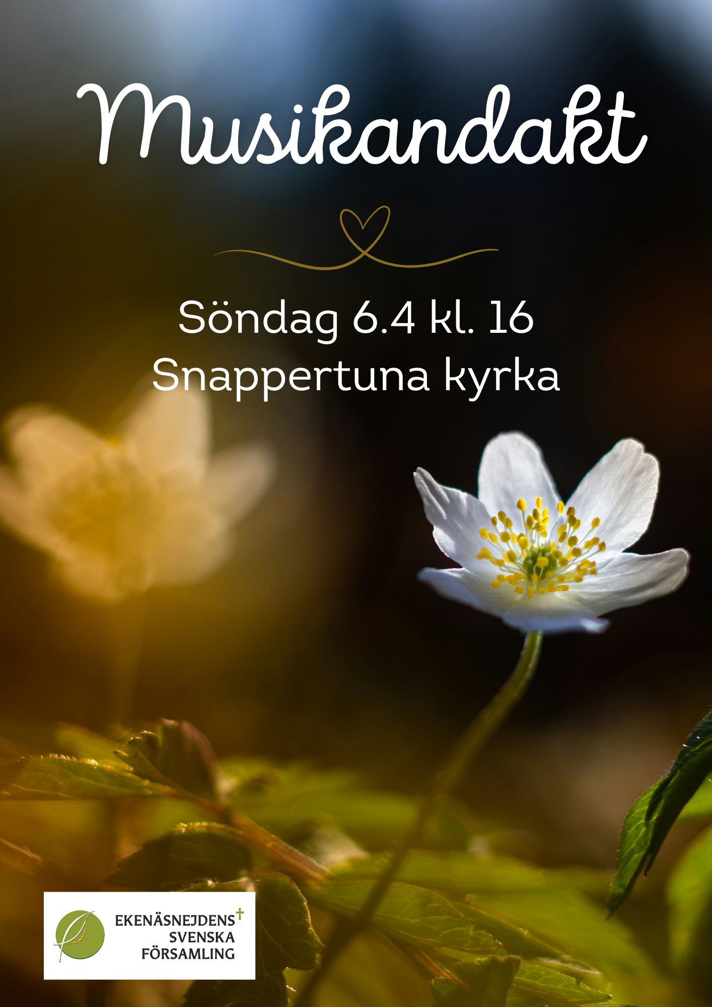 Musikandakt affisch, texten finns i evenemanget