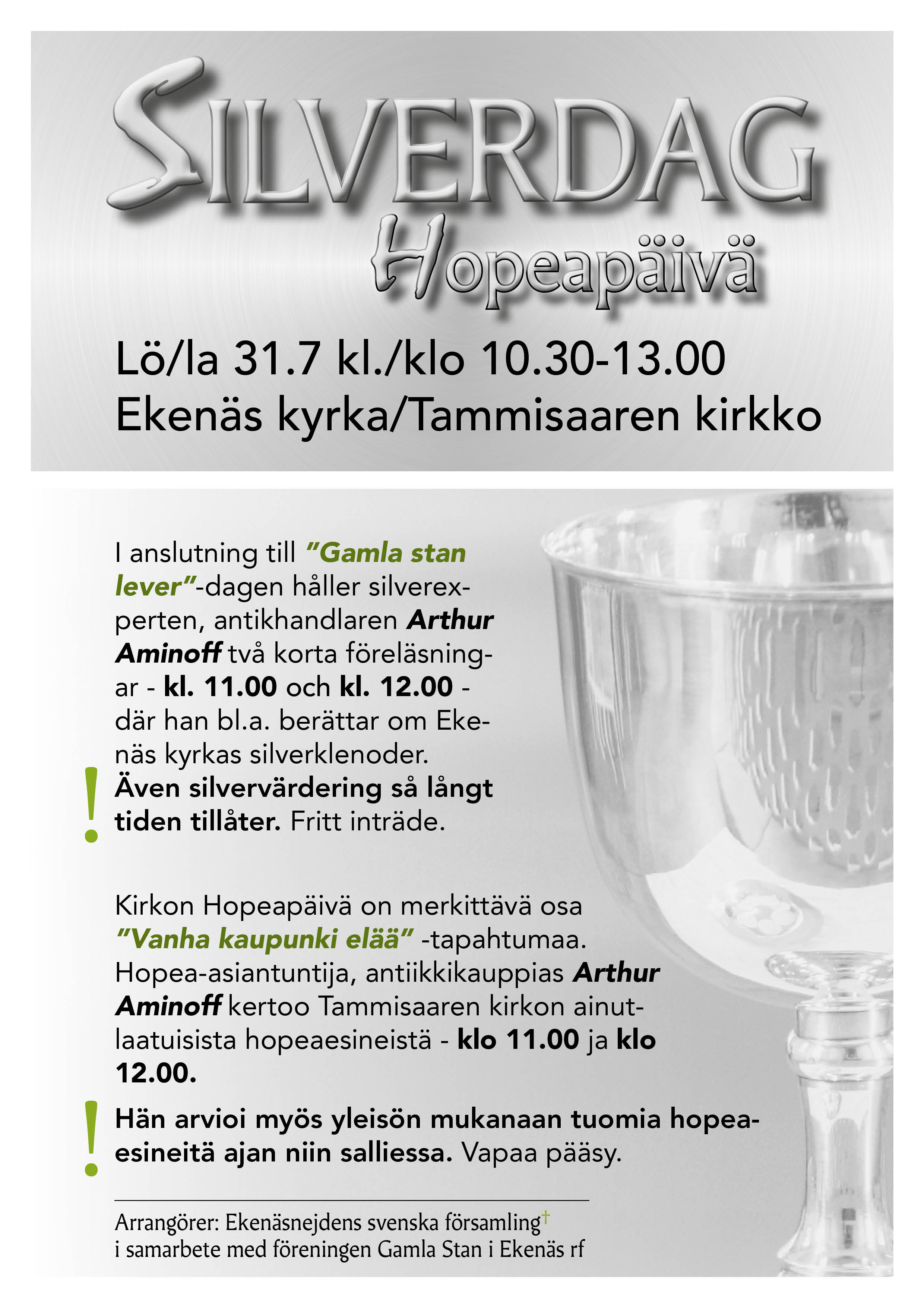 Silverdag i Ekenäs kyrka Affisch, texten finns i evenemanget.