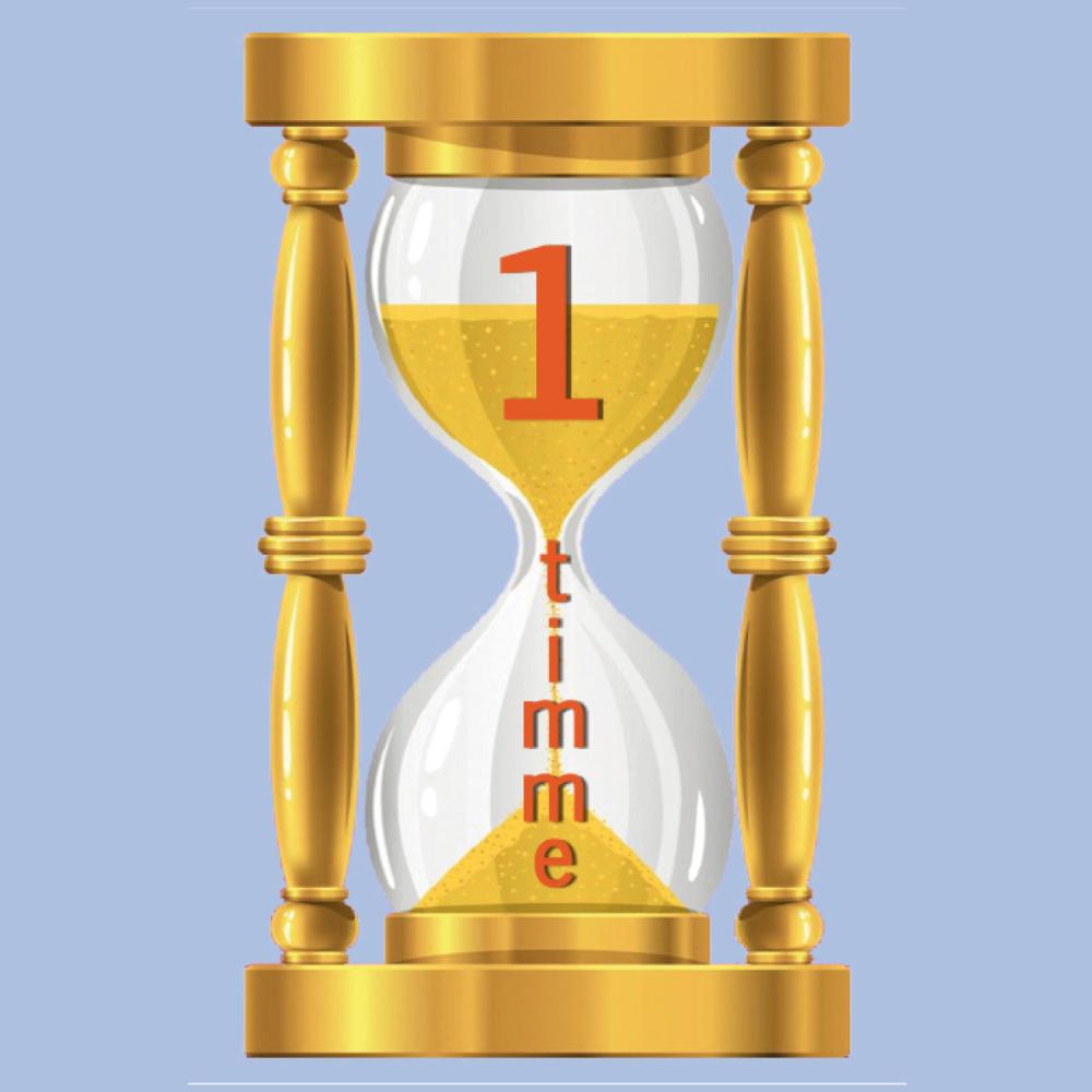 Bild av ett timglas med texten 1 timme.
